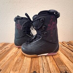 Head Jinx Snowboard Boots Womens 7.5 Black Pink Hybrid Thermo Fit Pull'nLock